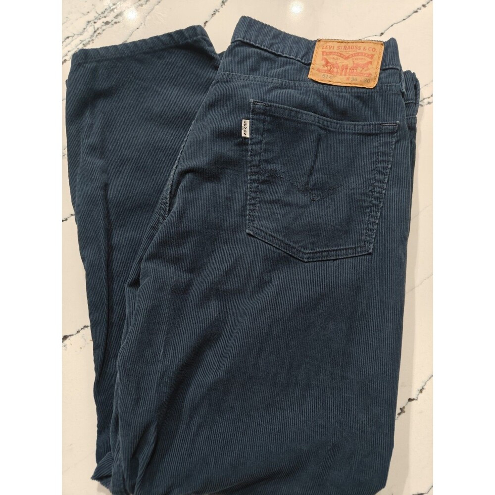 Levis 514 Corduroy Pants Mens 36x30 Navy Blue Straight Fit White Tab Trousers
